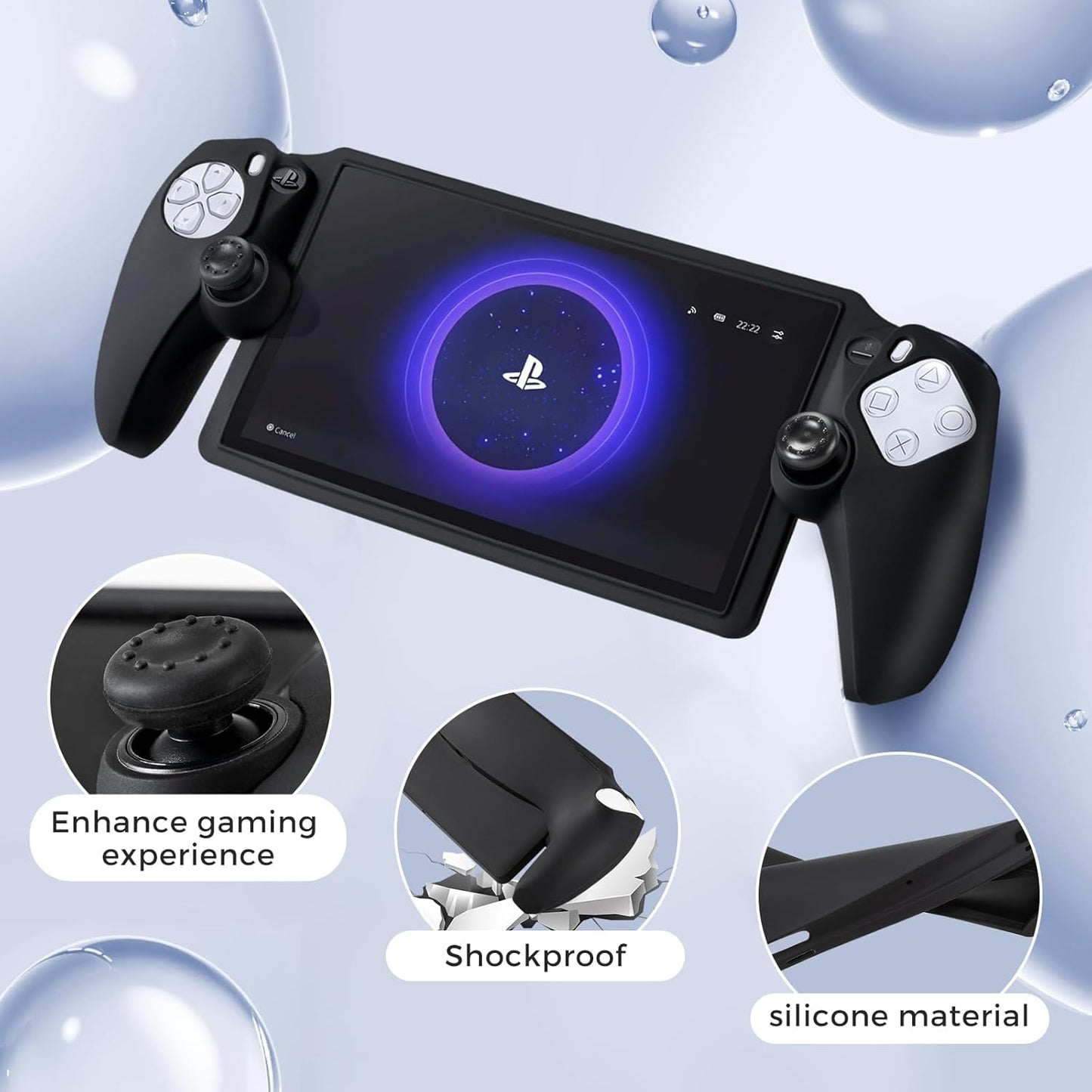 CoBak Hard Carrying Shell Case for PlayStation Portal Remote Player - with 2 Screen Protector, 1 Grip Case, 4 Thumb Grip Caps, Hard Outer Cover for PS5 Portal, Black