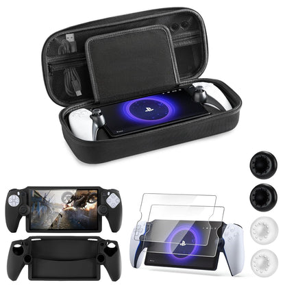 CoBak Hard Carrying Shell Case for PlayStation Portal Remote Player - with 2 Screen Protector, 1 Grip Case, 4 Thumb Grip Caps, Hard Outer Cover for PS5 Portal, Black