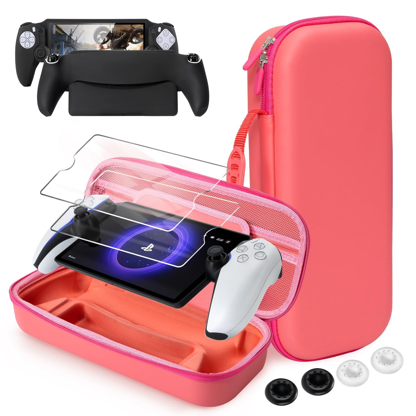 CoBak Hard Carrying Shell Case for PlayStation Portal Remote Player - with 2 Screen Protector, 1 Grip Case, 4 Thumb Grip Caps, Hard Outer Cover for PS5 Portal, Black