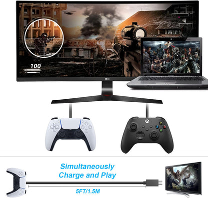 PS5 Controller Charger – 2 Pack 5FT OEM Original 3A Fast Charging Cable USB C to USB C Data Cord Wire Accessories for Playstation 5 DualSense, Xbox Series S X Core, Elite Series 2, Switch Controller