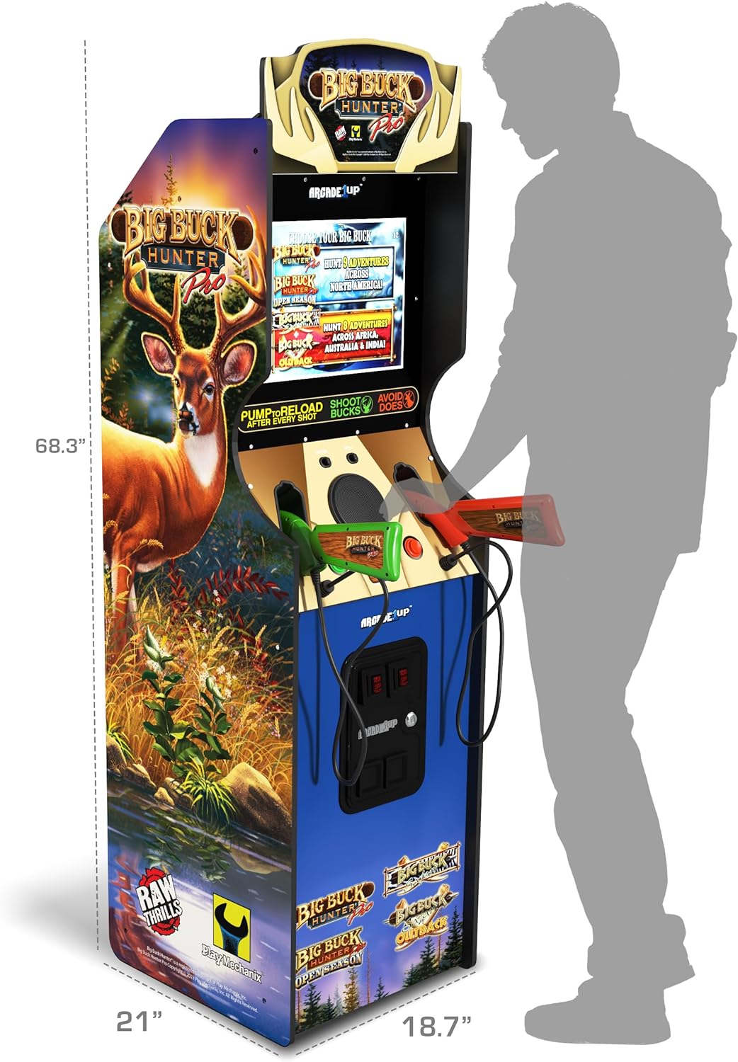 Arcade1Up Big Buck Hunter Pro Deluxe Arcade Machine for Home, 5-Foot-Tall Stand-up Cabinet, 4 Classic Games, and 17-inch Screen