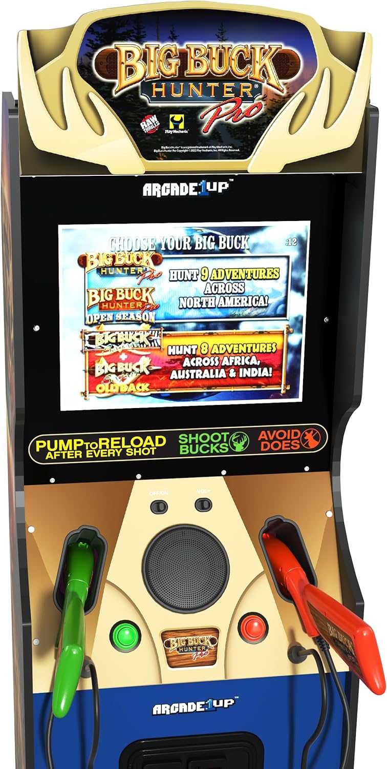 Arcade1Up Big Buck Hunter Pro Deluxe Arcade Machine for Home, 5-Foot-Tall Stand-up Cabinet, 4 Classic Games, and 17-inch Screen